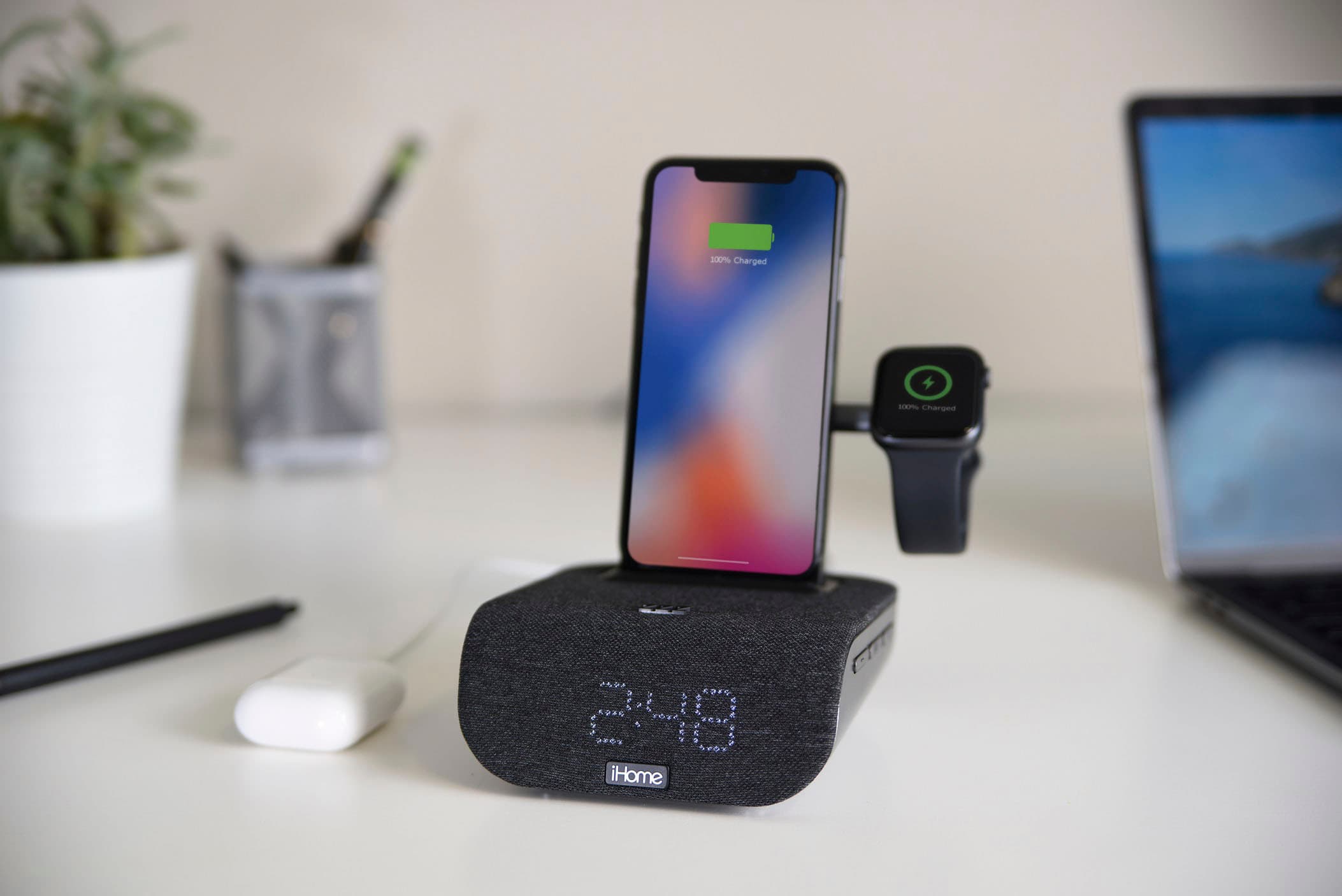 Alt View 22. iHome - TimeBase Pro+ - Bluetooth Alarm Clock with Triple Charging - Black.