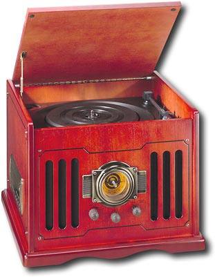 Angle Standard. Classic - 3-Speed Turntable with CD Player - Cherry Red.