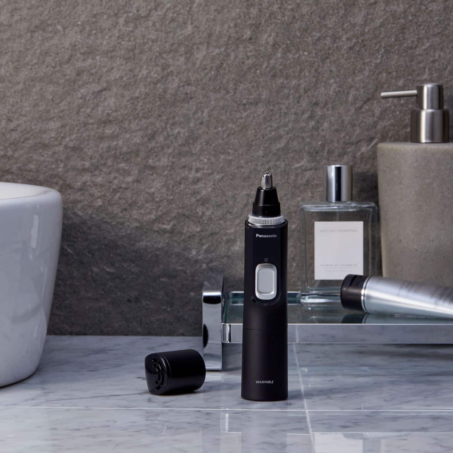 Alt View 13. Panasonic - Men's Ear and Nose Hair Trimmer with Vacuum Cleaning System - Wet/Dry - Black/Silver.