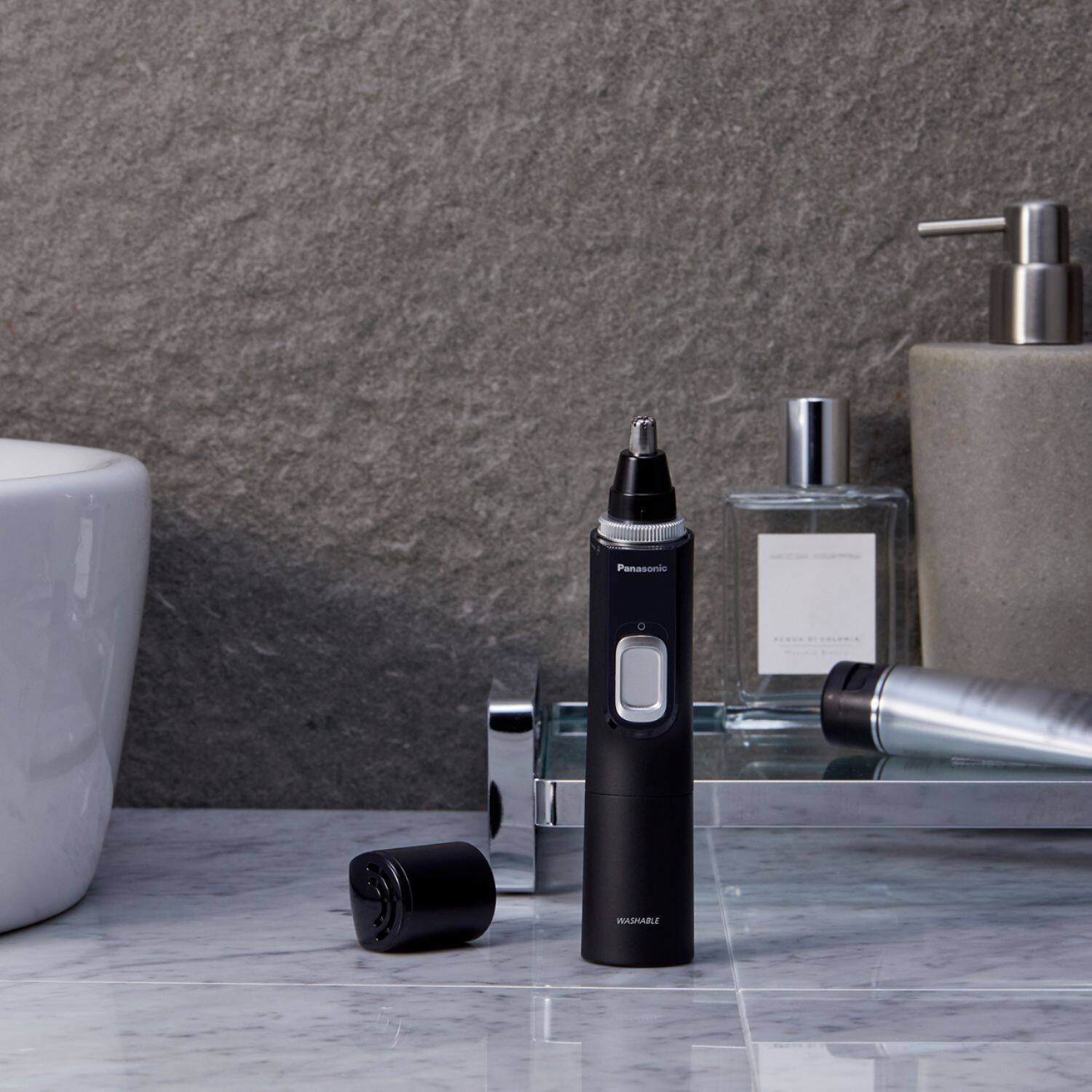 Alt View 13. Panasonic - Men's Ear and Nose Hair Trimmer with Vacuum Cleaning System - Wet/Dry - Black/Silver.