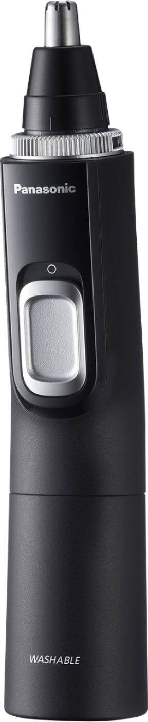 Left. Panasonic - Men's Ear and Nose Hair Trimmer with Vacuum Cleaning System - Wet/Dry - Black/Silver.
