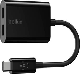 Front. Belkin - USB-C Audio + Charge Adapter, USB-C PD Fast Charging - Black.