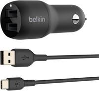 Belkin - BOOST↑CHARGE Dual USB-A Car Charger 24W + USB-A to USB-C Cable - Black - Front_Zoom