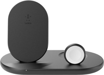 Belkin - 3-in-1 Wireless Charger - Fast Charging Stand for iPhone, Watch & AirPods - Qi-Certified Charger - Case Compatible - Black - Front_Zoom