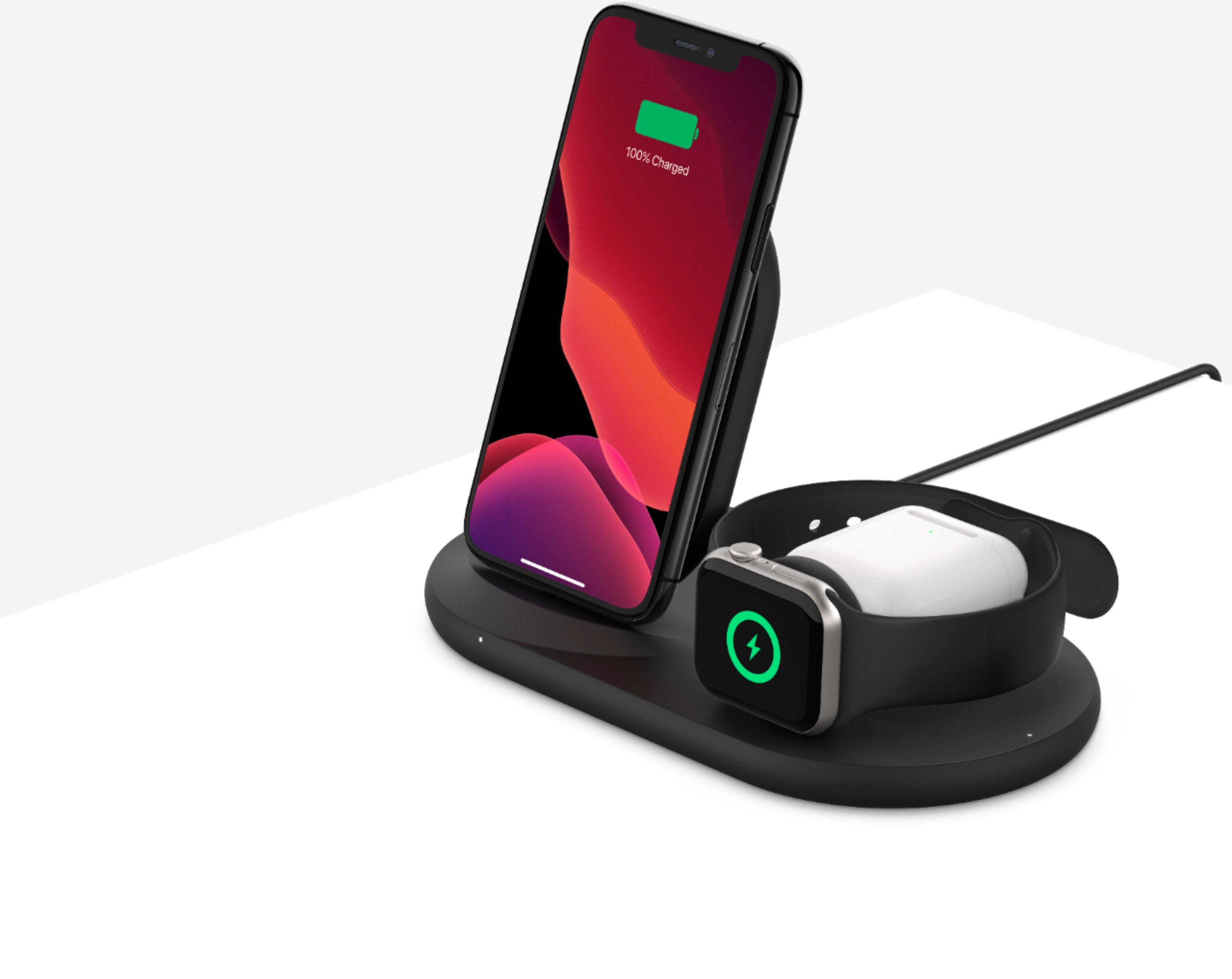 Alt View 22. Belkin - 3-in-1 Wireless Charger - Fast Charging Stand for iPhone, Watch & AirPods - Qi-Certified Charger - Case Compatible - Black.