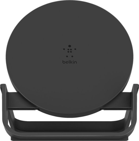 Front. Belkin - 10W Qi-Certified Wireless Charger Stand - Fast Charging for iPhone, Samsung Galaxy - Includes AC Adapter - Black.