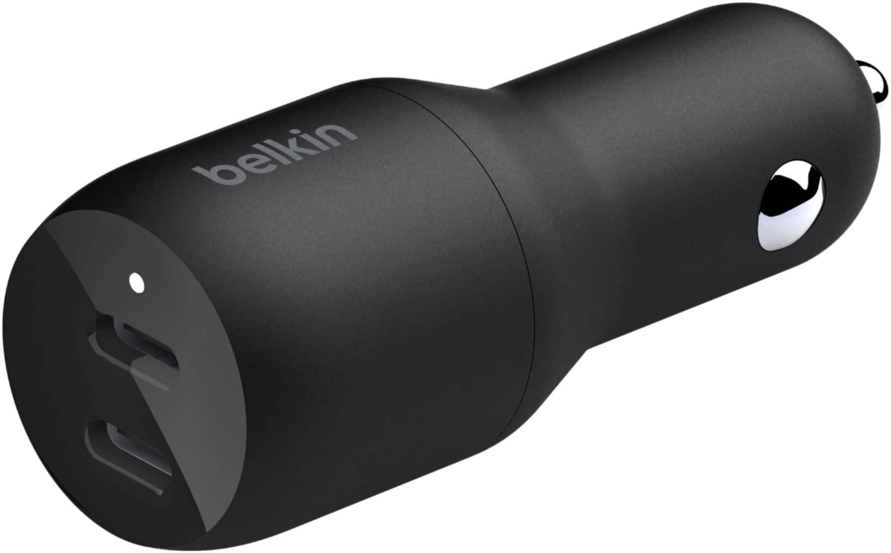 Front. Belkin - 36W Dual USB-C Car Charger with PPS Charging and Power Delivery 2, compatible with iPhone 14, Samsung Galaxy, and more - Black.