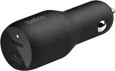 Front. Belkin - 36W Dual USB-C Car Charger with PPS Charging and Power Delivery 2, compatible with iPhone 14, Samsung Galaxy, and more - Black.