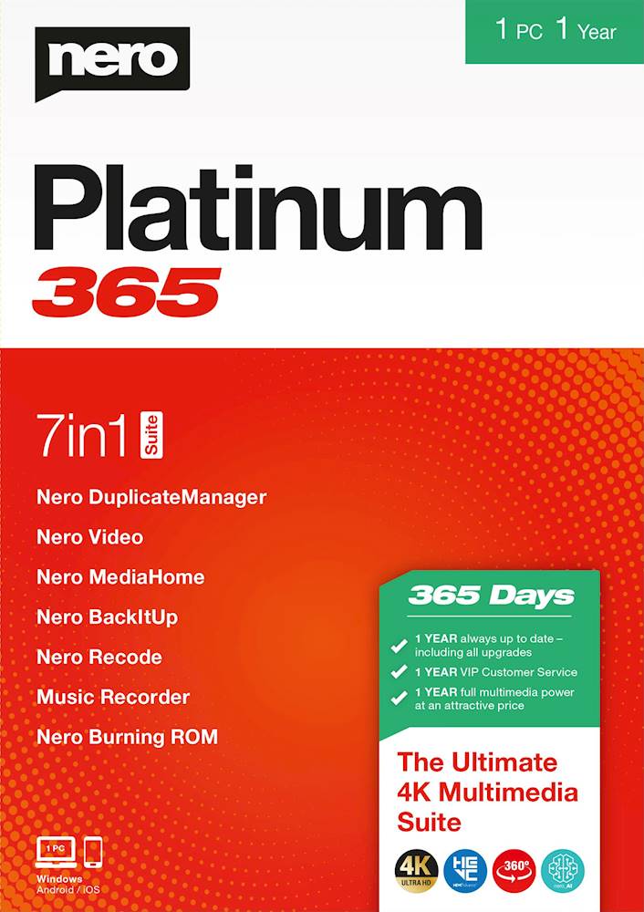 Productiecentrum haakje Vijftig Best Buy: Nero Platinum 365 (1-Year Subscription) Android, Apple iOS,  Windows [Digital] NER912800F087