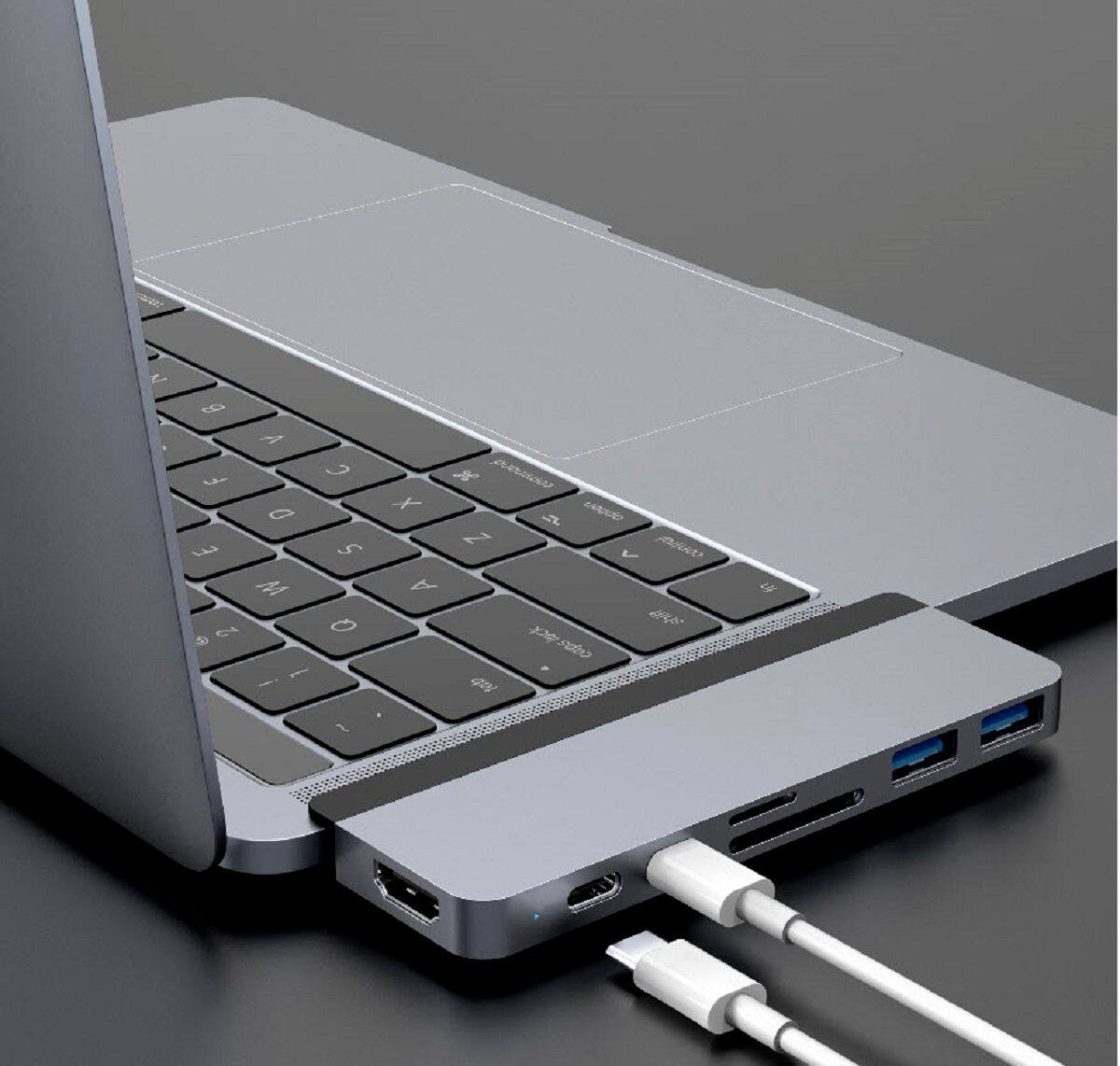 Alt View 33. Hyper - DUO 7-Port USB-C Hub - USB-C Docking Station for Apple MacBook Pro and Air - Gray.