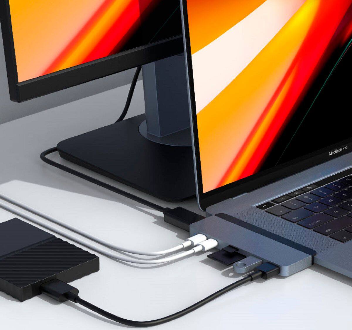 Alt View 34. Hyper - DUO 7-Port USB-C Hub - USB-C Docking Station for Apple MacBook Pro and Air - Gray.