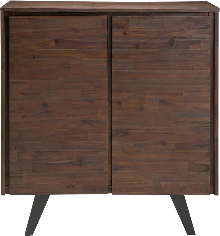 Front. Simpli Home - Lowry Modern Industrial Solid Acacia Wood Medium Storage Cabinet - Distressed Charcoal Brown.