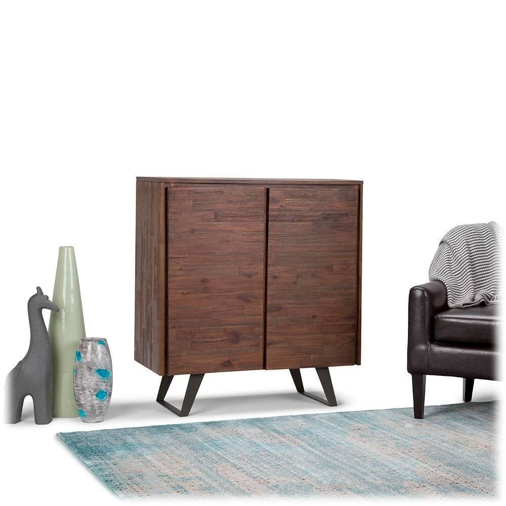 Alt View 17. Simpli Home - Lowry Modern Industrial Solid Acacia Wood Medium Storage Cabinet - Distressed Charcoal Brown.