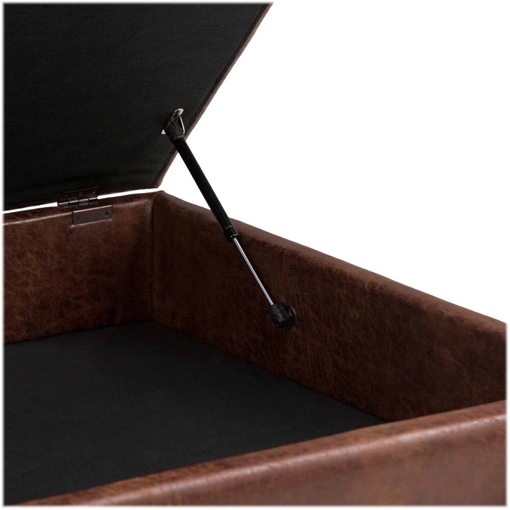 Alt View 13. Simpli Home - Owen Square Mid-Century Modern Faux Air Leather Ottoman With Inner Storage - Distressed Saddle Brown.