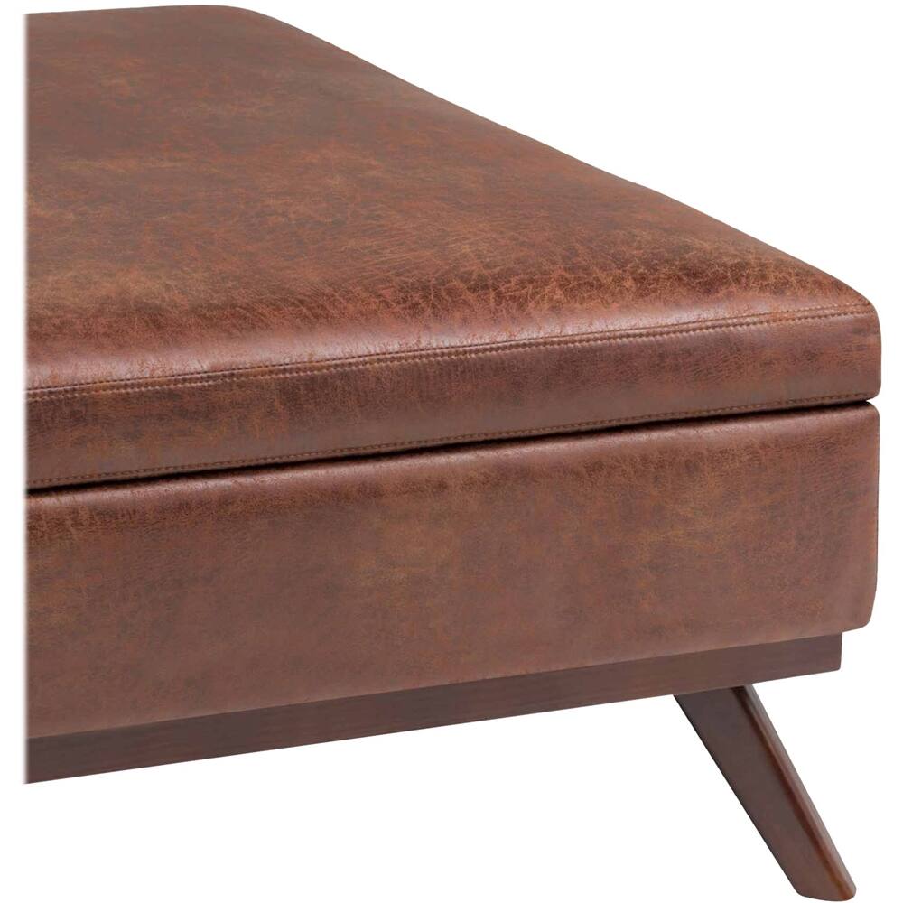 Alt View 14. Simpli Home - Owen Square Mid-Century Modern Faux Air Leather Ottoman With Inner Storage - Distressed Saddle Brown.