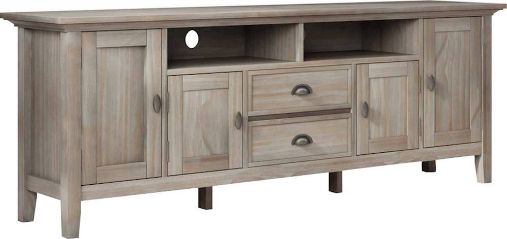 Angle. Simpli Home - Redmond SOLID WOOD 72 inch Wide Transitional TV Media Stand in Distressed Grey For TVs up to 80 inches - Distressed Gray.