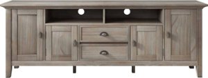 Simpli Home - Redmond SOLID WOOD 72 inch Wide Transitional TV Media Stand in Distressed Grey For TVs up to 80 inches - Distressed Gray - Front_Zoom