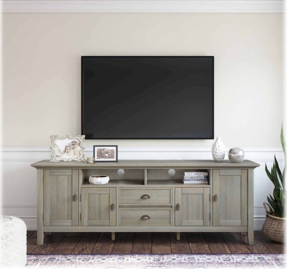 Alt View 12. Simpli Home - Redmond SOLID WOOD 72 inch Wide Transitional TV Media Stand in Distressed Grey For TVs up to 80 inches - Distressed Gray.