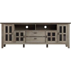 Simpli Home - Artisan SOLID WOOD 72 inch Wide Transitional TV Media Stand in Distressed Grey For TVs up to 80 inches - Distressed Gray - Front_Zoom