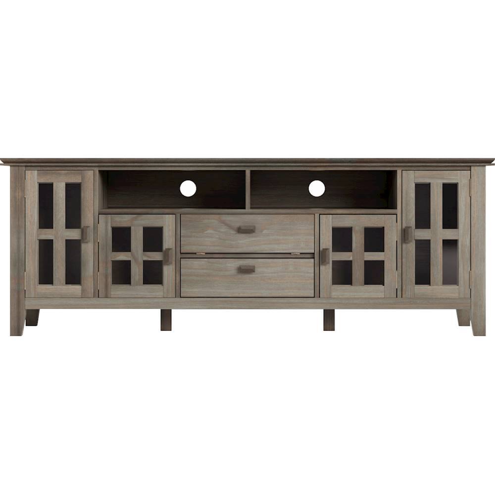Front. Simpli Home - Artisan SOLID WOOD 72 inch Wide Transitional TV Media Stand in Distressed Grey For TVs up to 80 inches - Distressed Gray.