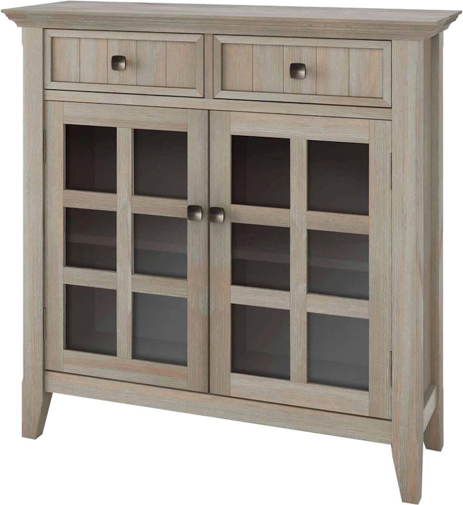 Left View: Simpli Home - Acadian SOLID WOOD 39 inch Wide Transitional Medium Storage Cabinet in Distressed Grey - Distressed Gray