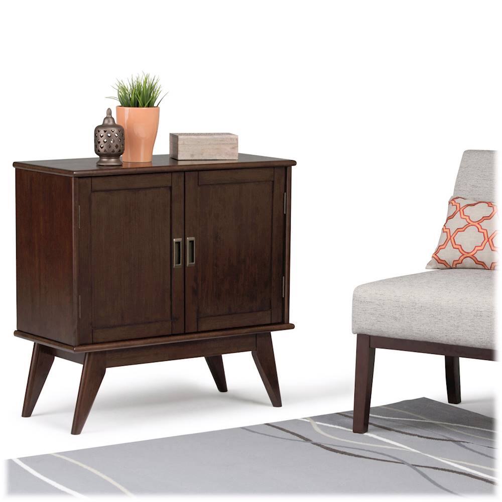 Alt View 17. Simpli Home - Draper Mid Century Modern Rubberwood Low Storage Cabinet - Medium Auburn Brown.