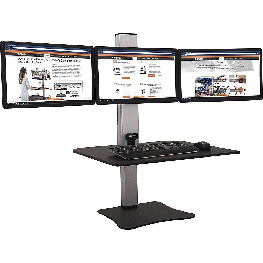 Front. Victor - Electric Triple Monitor Standing Desk Riser - Black, Aluminum.