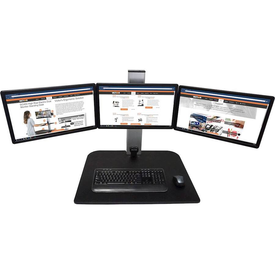 Victor Electric Triple Monitor Standing Desk Riser Black, Aluminum ...
