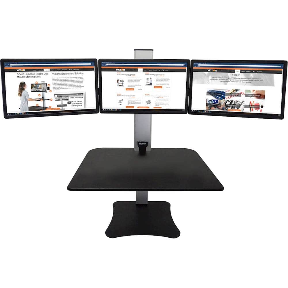 Alt View 12. Victor - Electric Triple Monitor Standing Desk Riser - Black, Aluminum.
