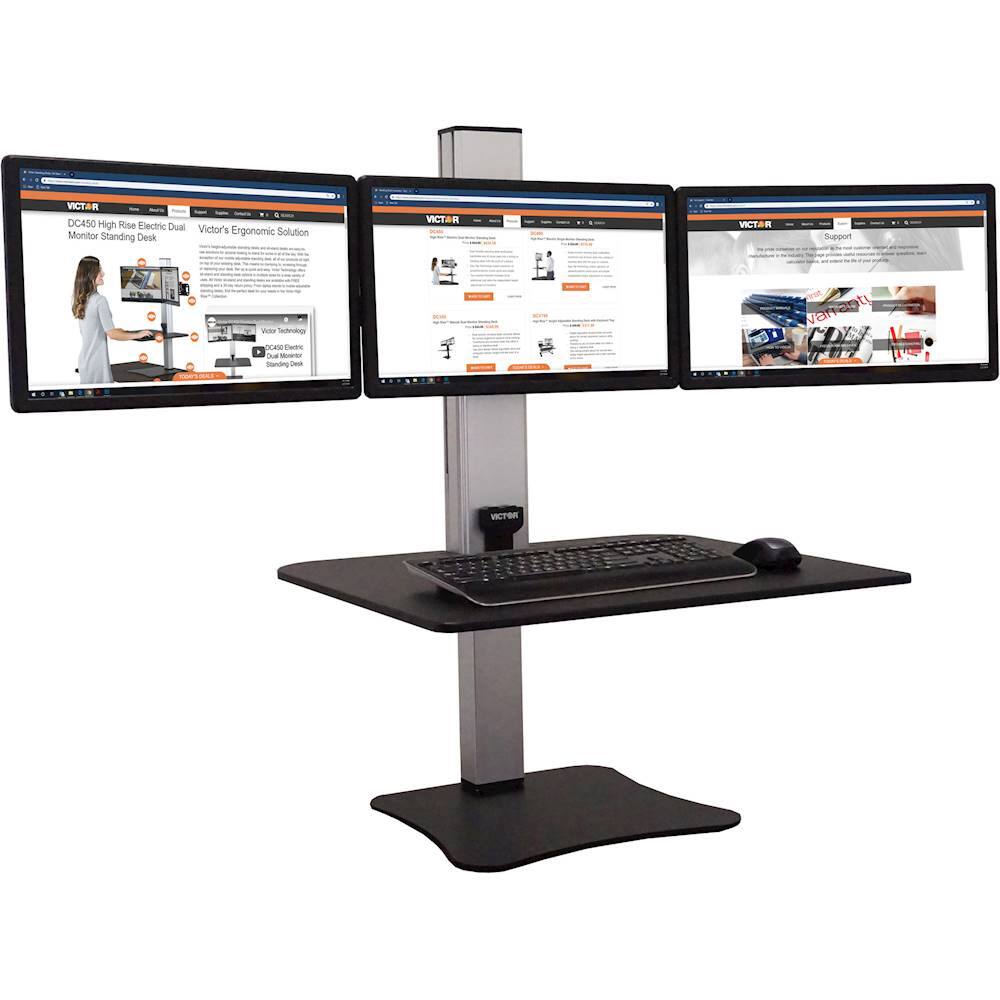 Alt View 13. Victor - Electric Triple Monitor Standing Desk Riser - Black, Aluminum.