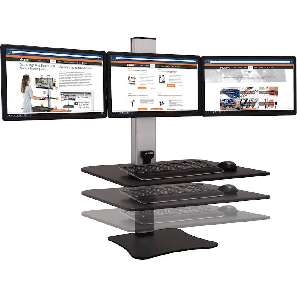 Alt View 14. Victor - Electric Triple Monitor Standing Desk Riser - Black, Aluminum.