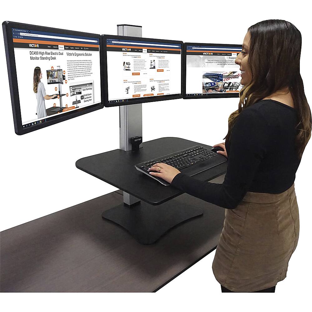 Alt View 40. Victor - Electric Triple Monitor Standing Desk Riser - Black, Aluminum.
