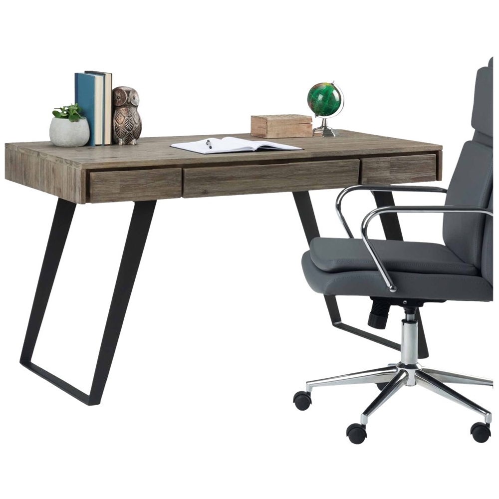 Left View: Simpli Home - Lowry Rectangular Modern Industrial Acacia 2-Drawer Table - Distressed Gray