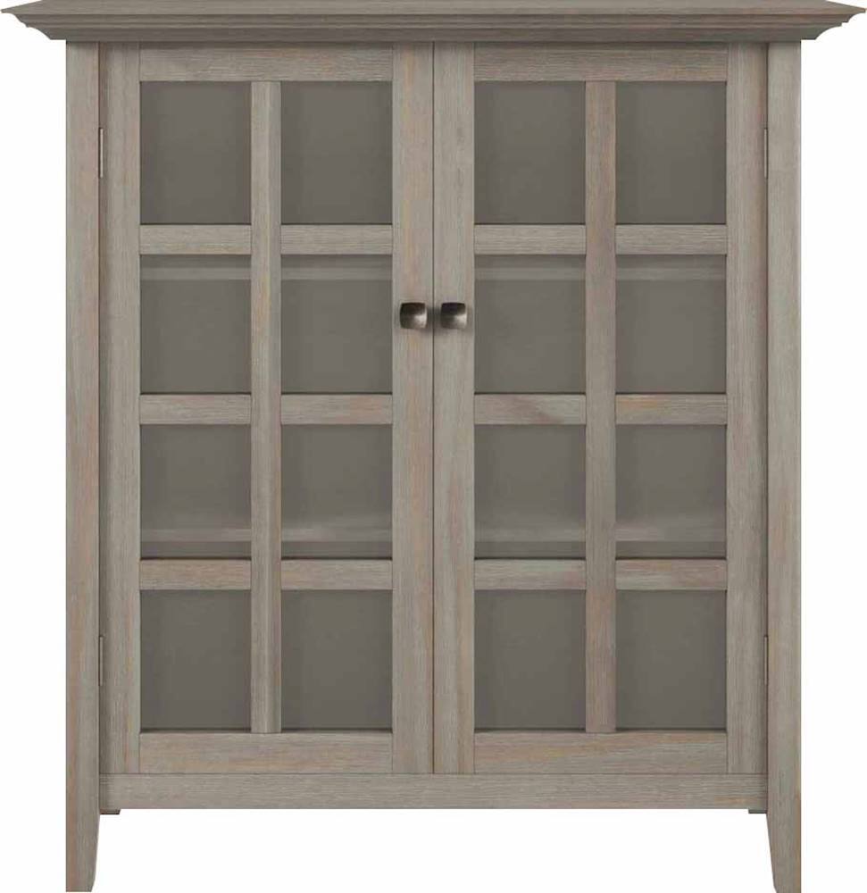 Front. Simpli Home - Acadian SOLID WOOD 39 inch Wide Transitional Medium Storage Cabinet in Distressed Grey - Distressed Gray.