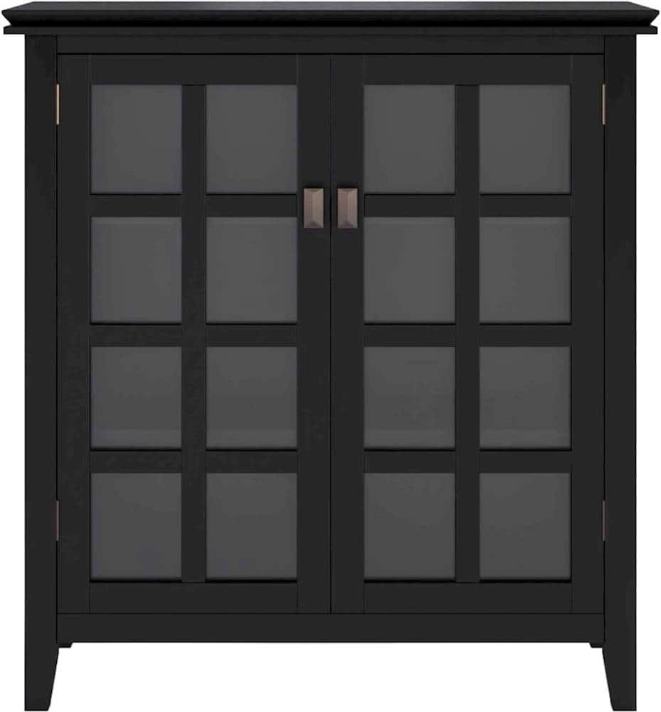 Front. Simpli Home - Artisan SOLID WOOD 38 inch Wide Transitional Medium Storage Cabinet in Black - Black.
