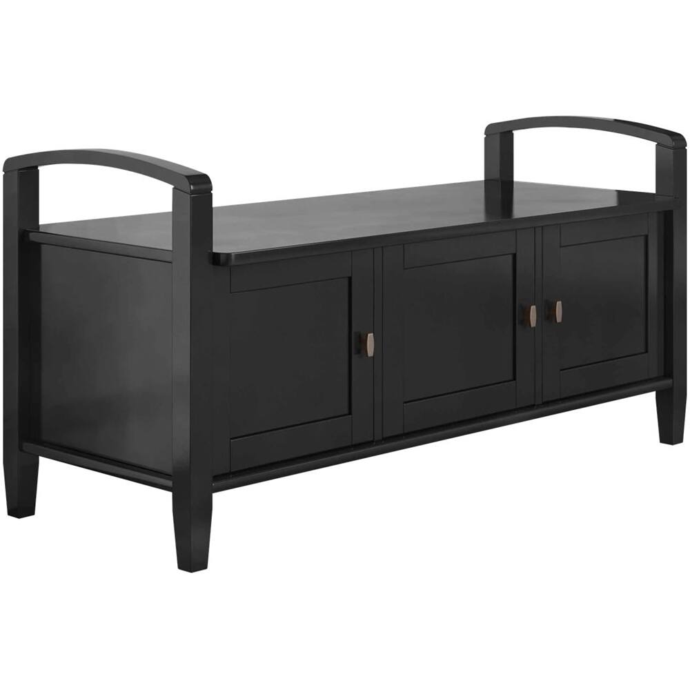 Front. Simpli Home - Warm Shaker SOLID WOOD 44 inch Wide Transitional Entryway Storage Bench in Black - Black.