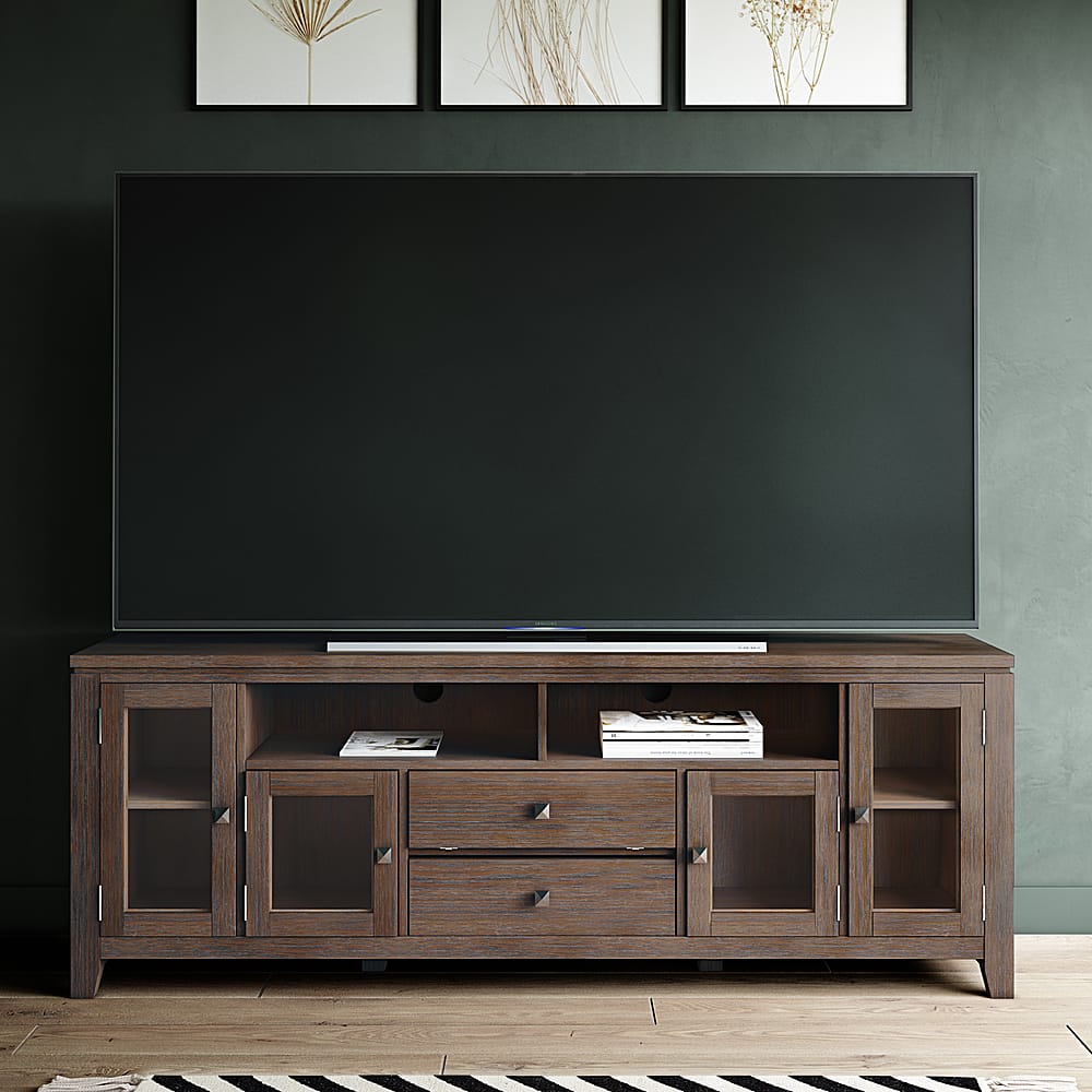 Left View: Simpli Home - Cosmopolitan Contemporary TV Media Stand for Most TVs Up to 80" - Farmhouse Brown