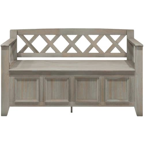 Simpli Home - Amherst Solid Pine Wood Storage Bench with Backrest - Gray