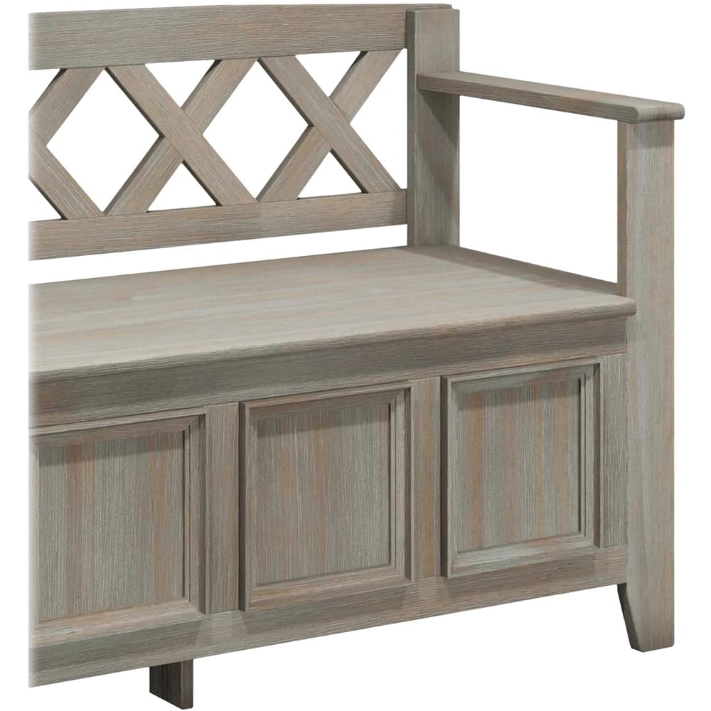 Best Buy Simpli Home Amherst Solid Pine Wood Storage Bench with Backrest Gray AXCAMH13GR