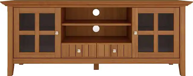Front. Simpli Home - Acadian Solid Wood 60 inch Wide Transitional TV Media Stand For TVs up to 65 inches - Light Golden Brown.