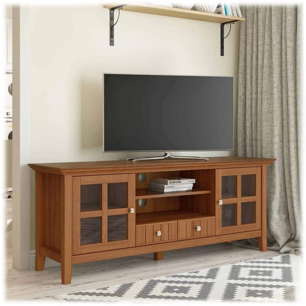 Alt View 14. Simpli Home - Acadian Solid Wood 60 inch Wide Transitional TV Media Stand For TVs up to 65 inches - Light Golden Brown.
