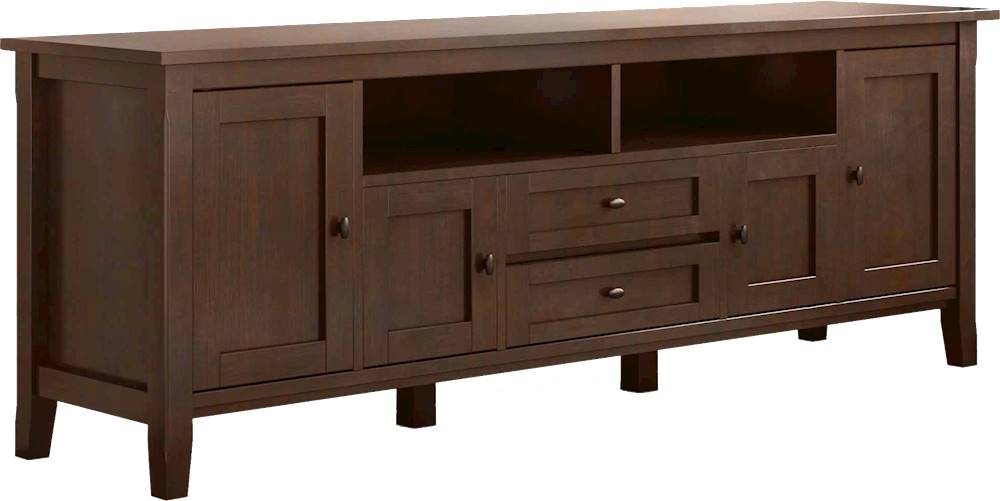 Angle View: Simpli Home - Warm Shaker SOLID WOOD 72 inch Wide Transitional TV Media Stand in Russet Brown For TVs up to 80 inches - Russet Brown