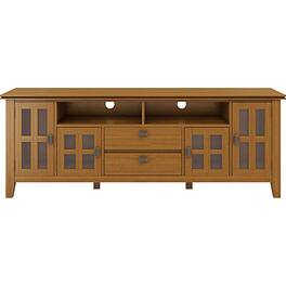 Simpli Home - Artisan 72W Low TV Stand with Drawers, Glass Doors and Cubbies - Honey Brown