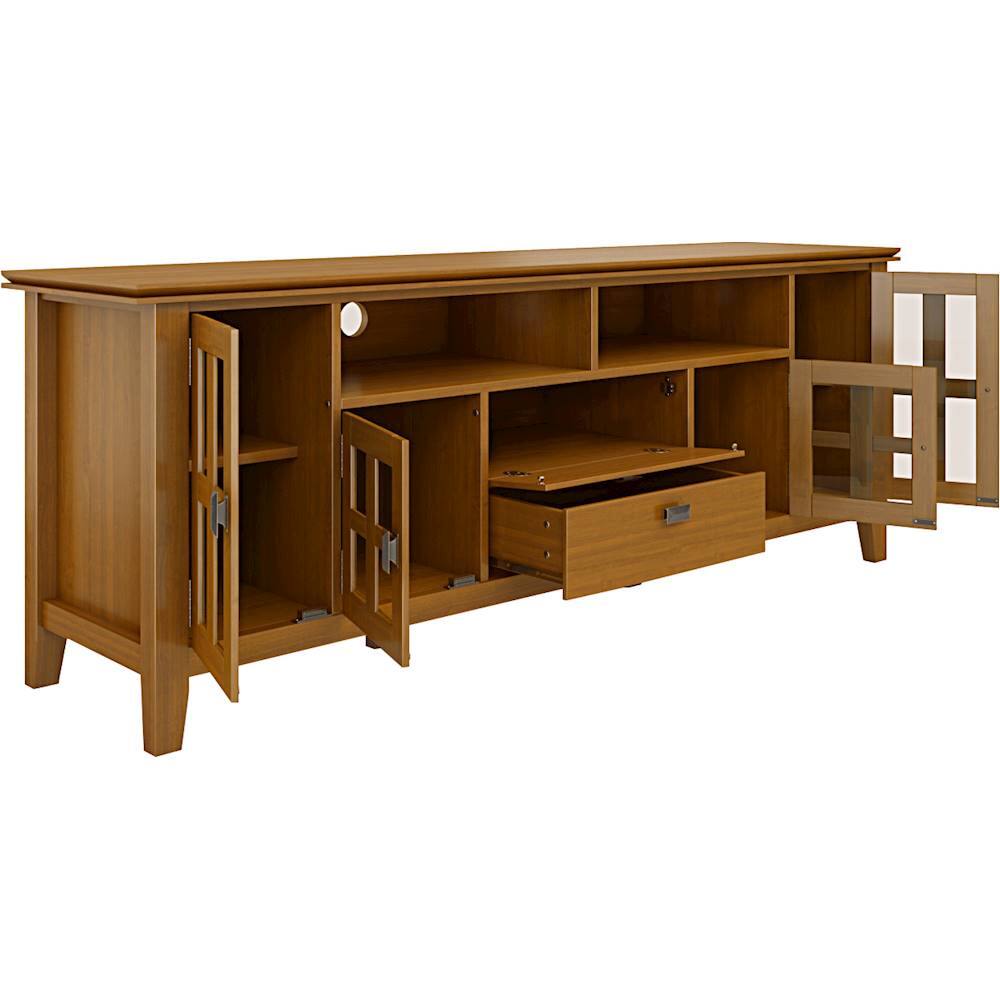 Alt View 11. Simpli Home - Artisan 72W Low TV Stand with Drawers, Glass Doors and Cubbies - Honey Brown.