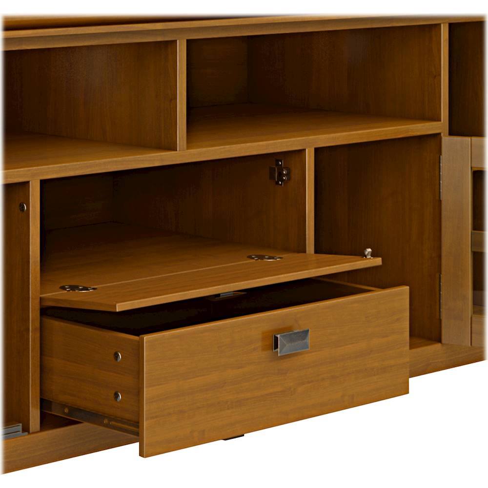 Alt View 14. Simpli Home - Artisan 72W Low TV Stand with Drawers, Glass Doors and Cubbies - Honey Brown.