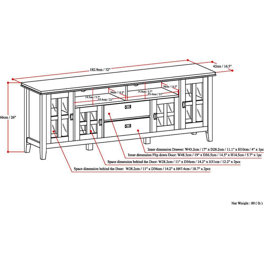 Alt View 15. Simpli Home - Artisan 72W Low TV Stand with Drawers, Glass Doors and Cubbies - Honey Brown.