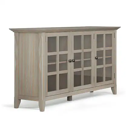 Front. Simpli Home - Acadian SOLID WOOD 62 inch Wide Transitional Wide Storage Cabinet in Distressed Grey - Distressed Gray.