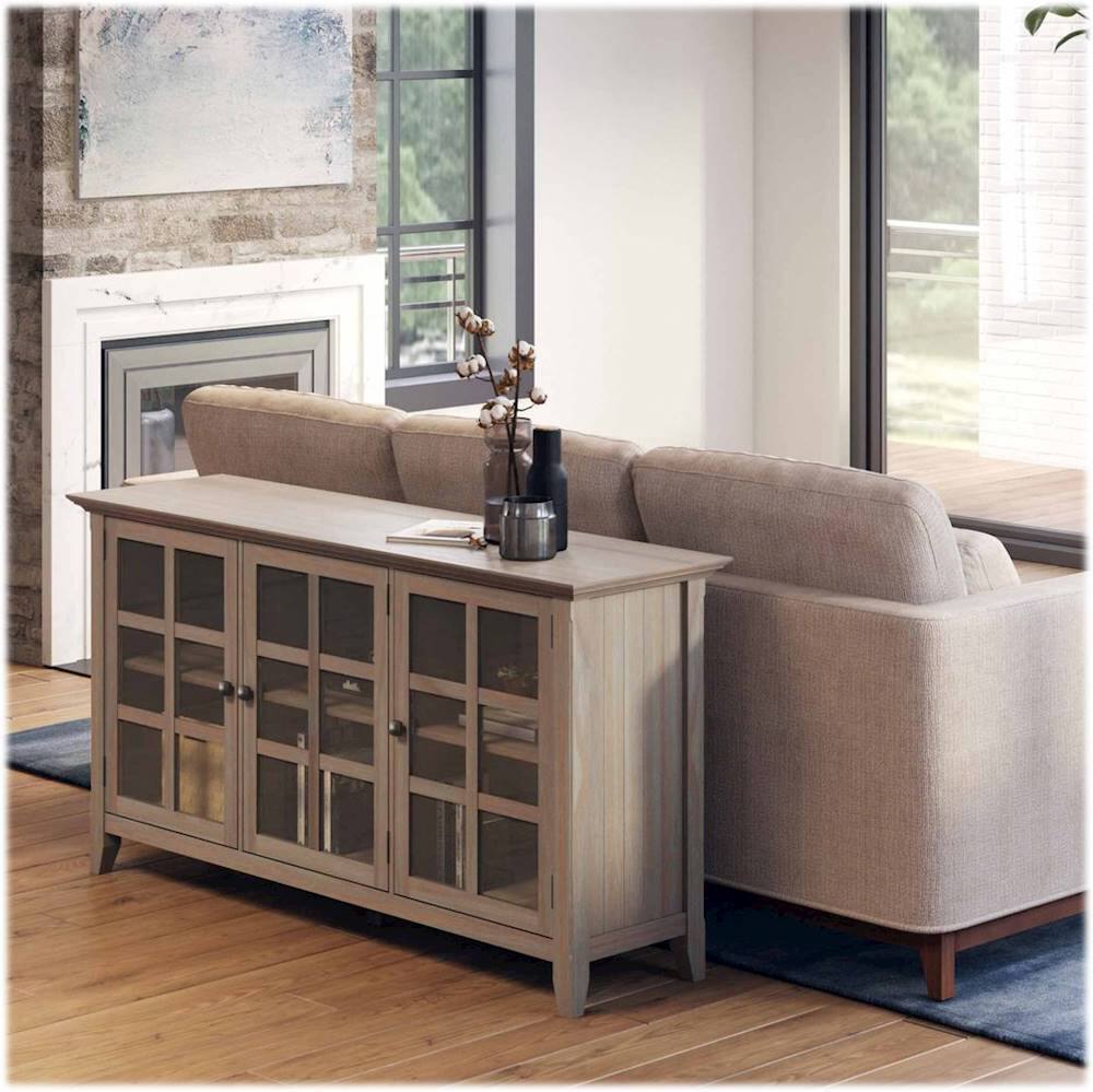 Alt View 14. Simpli Home - Acadian SOLID WOOD 62 inch Wide Transitional Wide Storage Cabinet in Distressed Grey - Distressed Gray.
