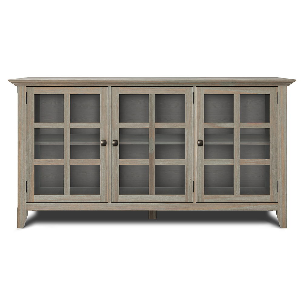 Left View: Simpli Home - Acadian SOLID WOOD 62 inch Wide Transitional Wide Storage Cabinet in Distressed Grey - Distressed Gray