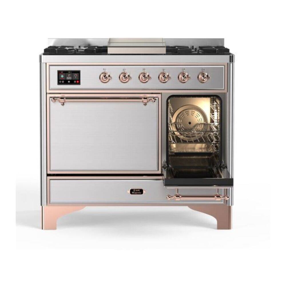 Alt View 4. ILVE - ILVE Majestic II Series 40 in. Dual Fuel Range with 6 Sealed Burners + Griddle (Natural Gas, Copper Trim) - Stainless Steel.